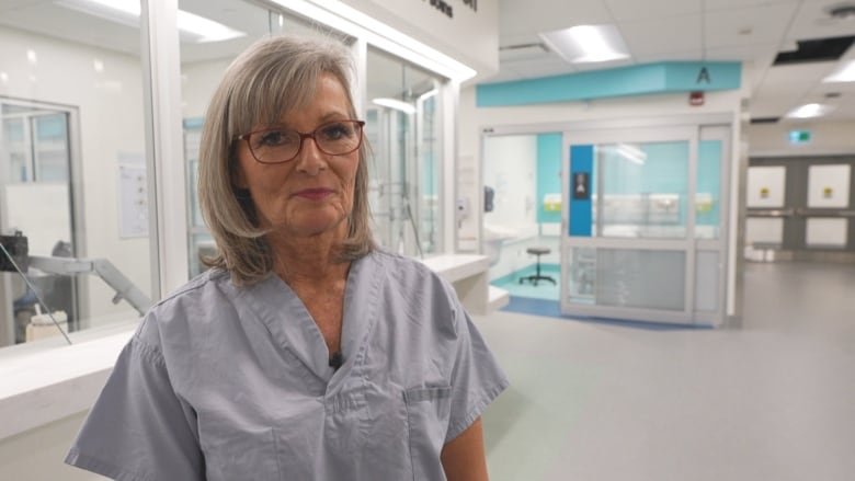 Iris Rawlings stands in the new ER at the Carleton Place and District Memorial Hospital. 