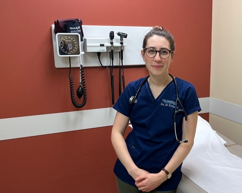 Dr. Melanie Fortune stands in an examination room at the Almonte General Hospital.