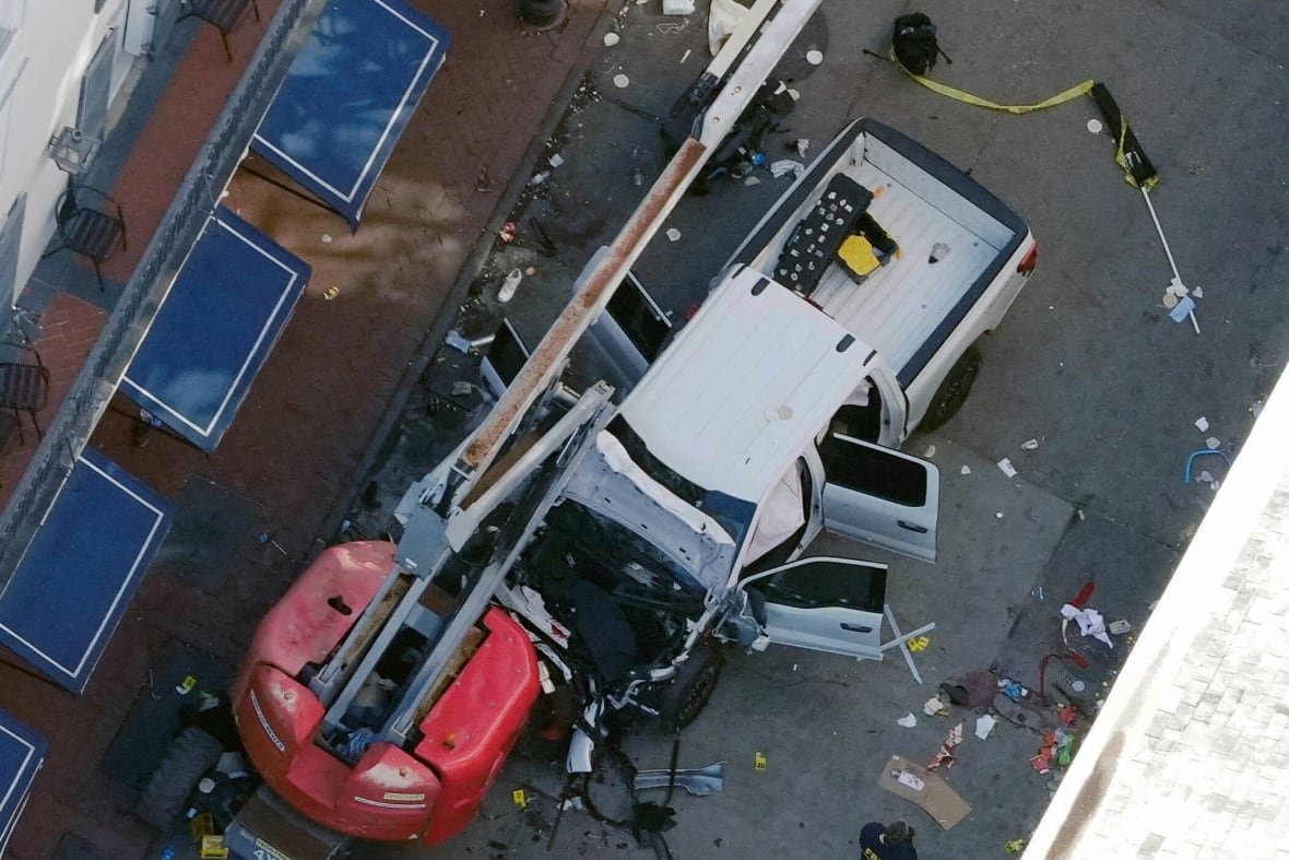 A pickup truck after a crash.